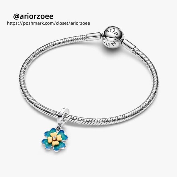 Pandora Spinnable Four Leaf Diamond Dangle Charm - Picture 3 of 6